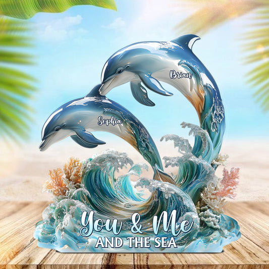Toi, moi et la mer - Plaque acrylique personnalisée dauphin en forme de sur-mesure