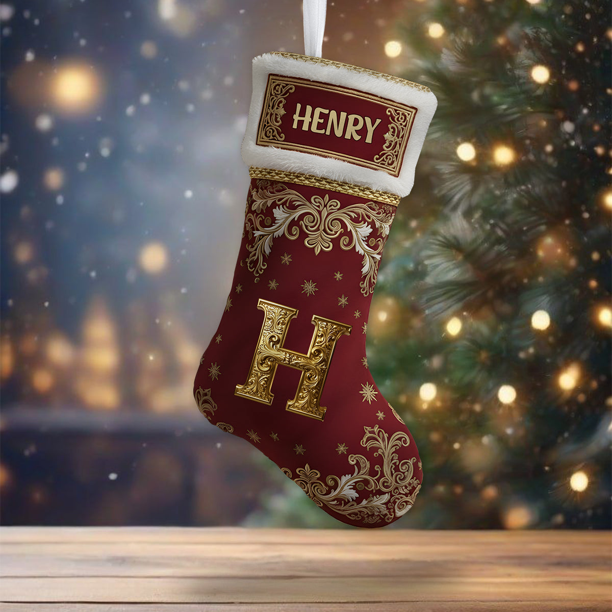 Chaussette de Noël personnalisée en forme de famille avec initiales du prénom