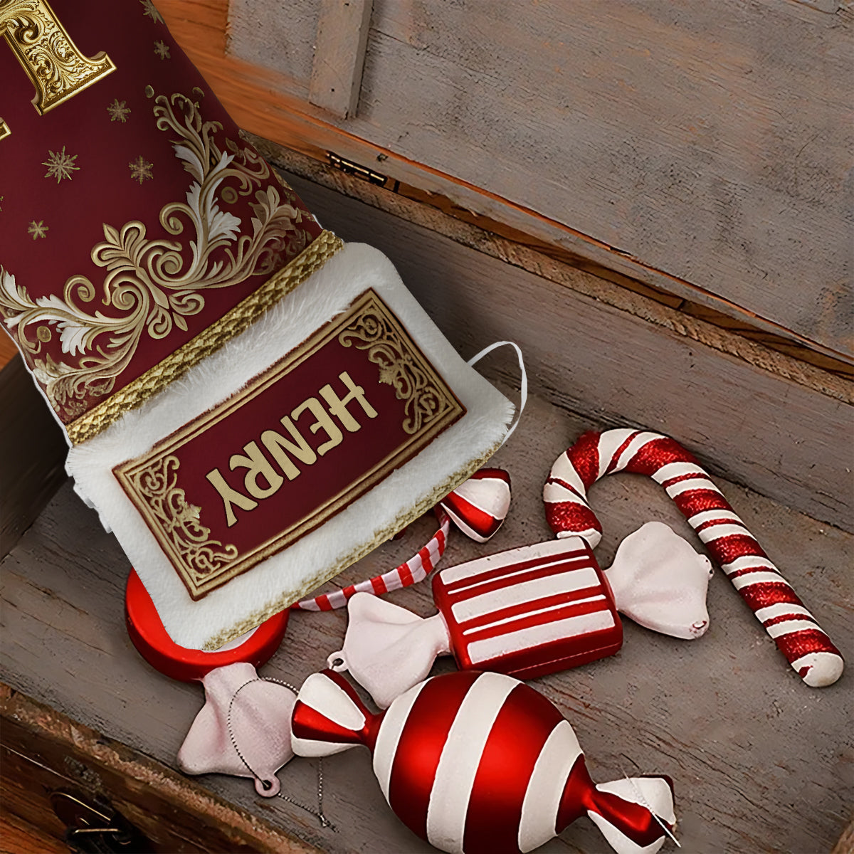 Chaussette de Noël personnalisée en forme de famille avec initiales du prénom