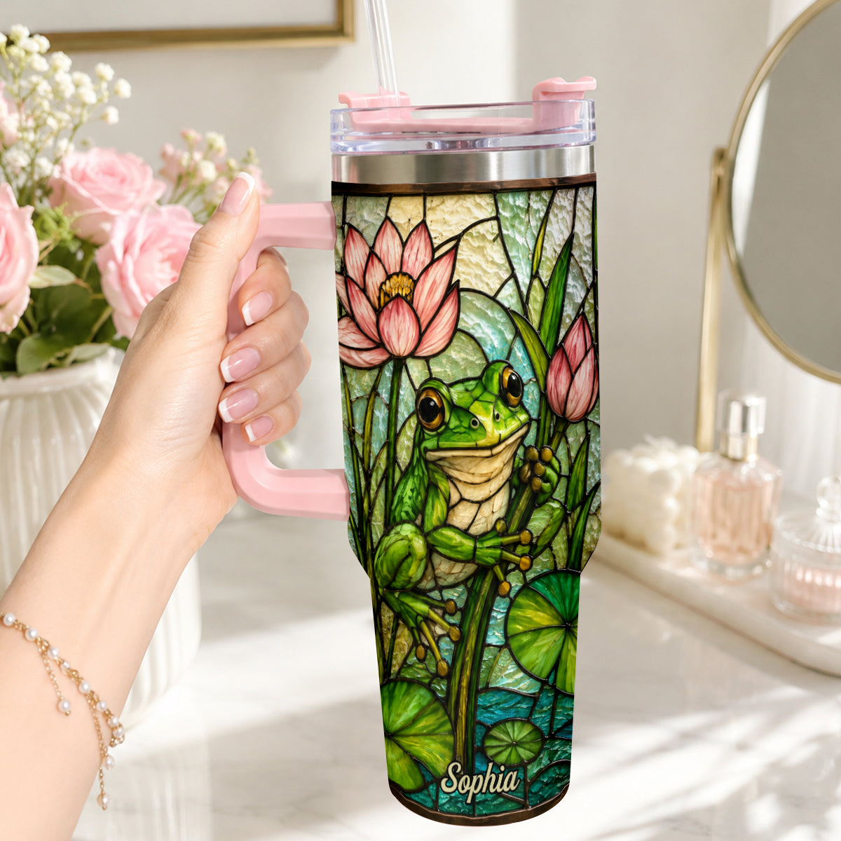 Cute Frog - Personalized Frog Tumbler With Handle