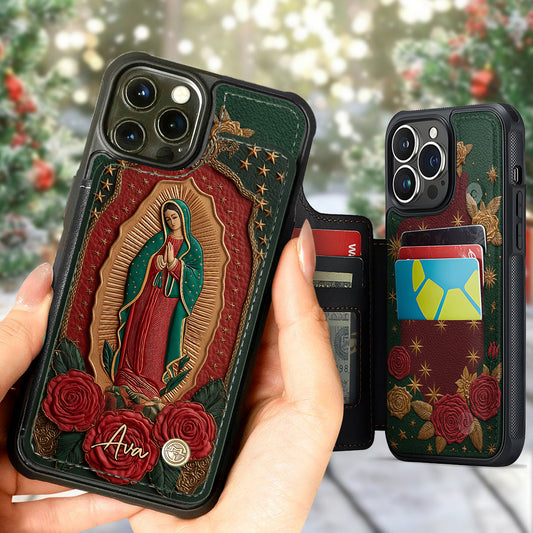 Étui portefeuille pour téléphone Notre-Dame de Guadalupe - Personnalisé, chrétien et entièrement imprimé