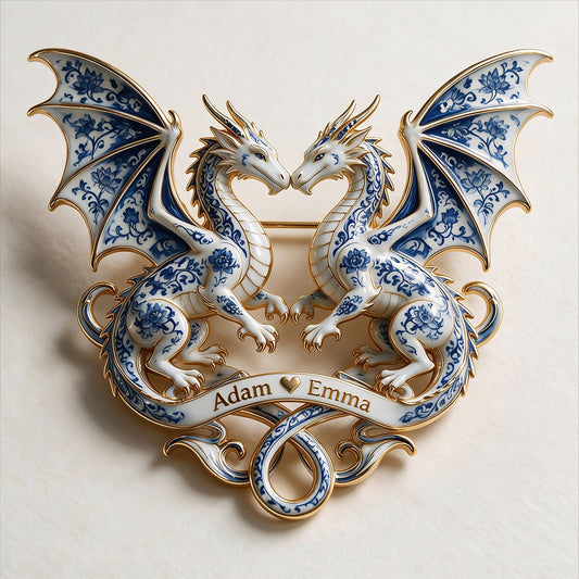 Blue & White Dragon Couple - Personalized Dragon 3D Embossed Enamel Pin