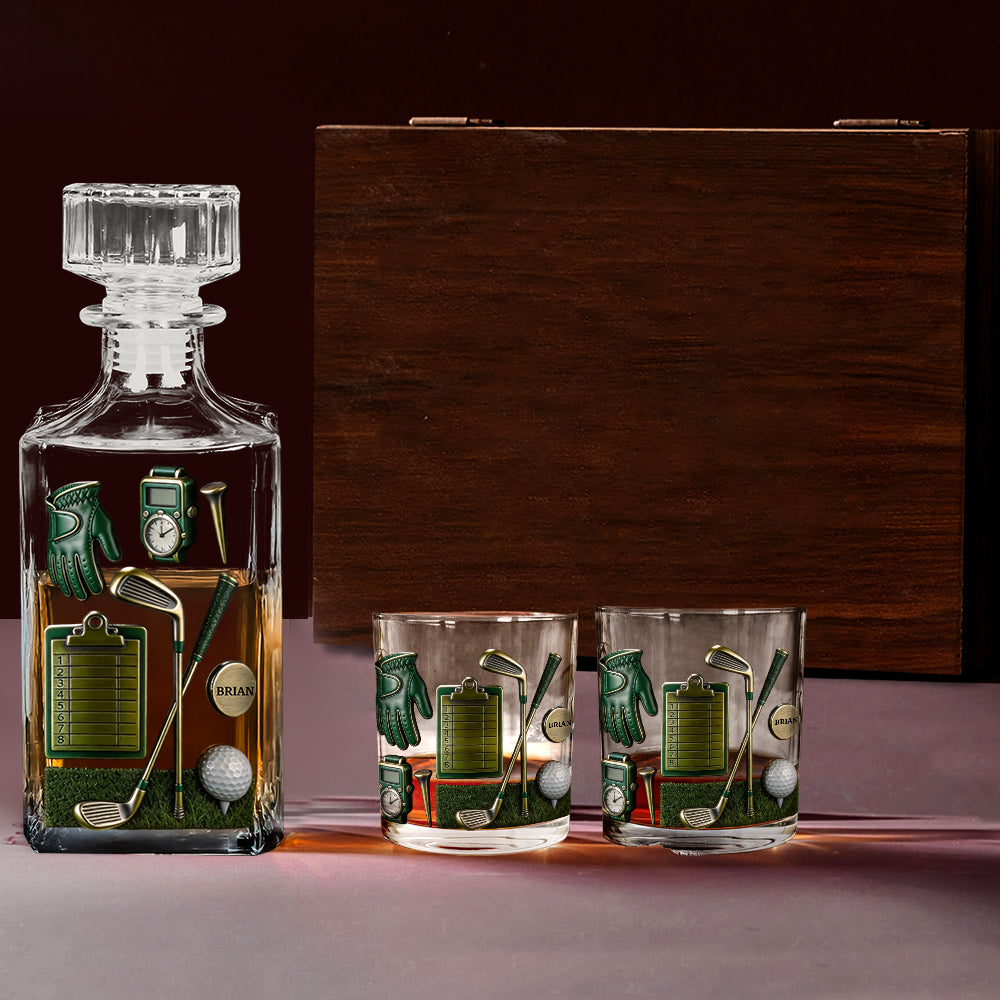 Le golf, c'est une belle promenade gâchée - Coffret carafe à whisky personnalisée sur le thème du golf