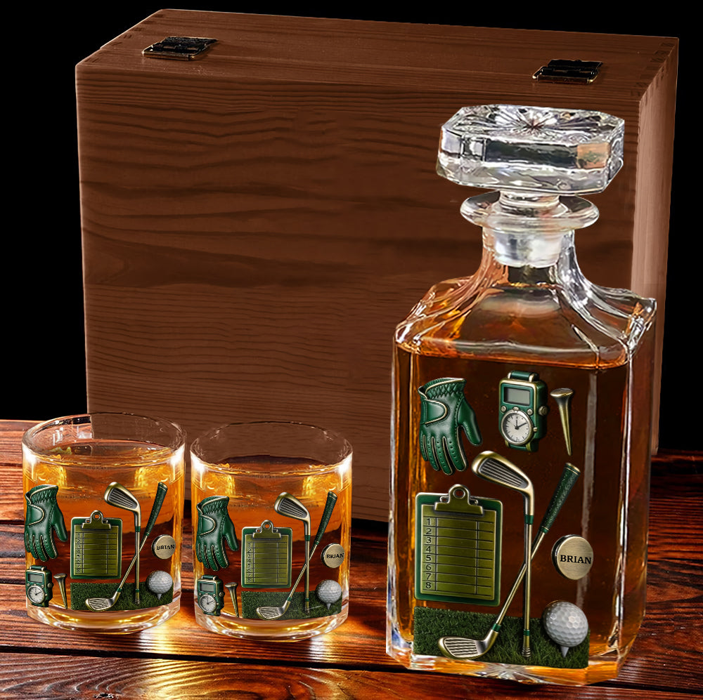 Le golf, c'est une belle promenade gâchée - Coffret carafe à whisky personnalisée sur le thème du golf
