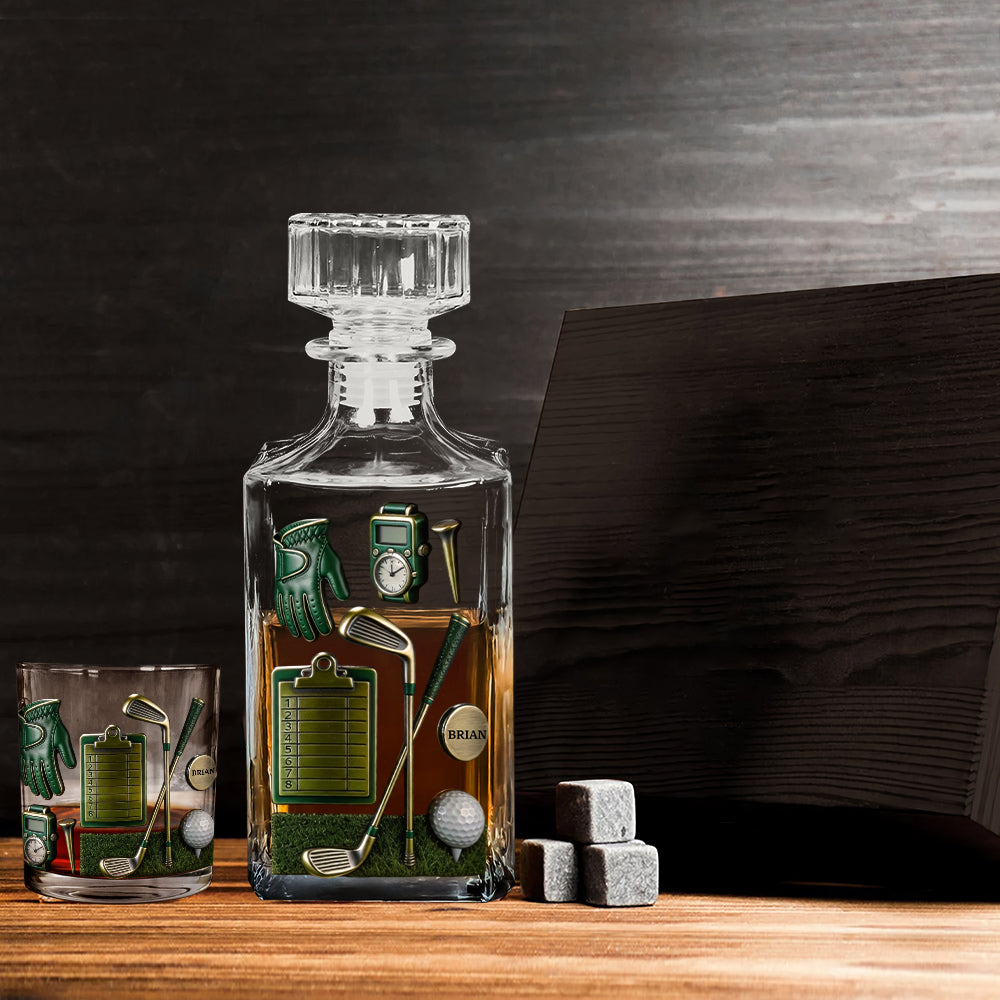 Le golf, c'est une belle promenade gâchée - Coffret carafe à whisky personnalisée sur le thème du golf