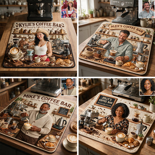 Alimenté par le café et les bonnes vibrations - Tapis de séchage de café personnalisé