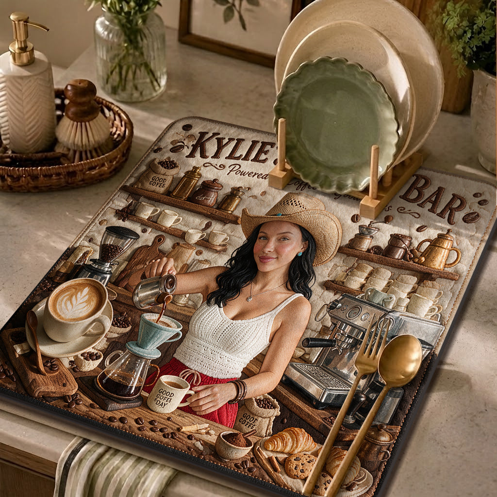 Powered By Coffee & Good Vibes - Personalized Coffee Drying Mat