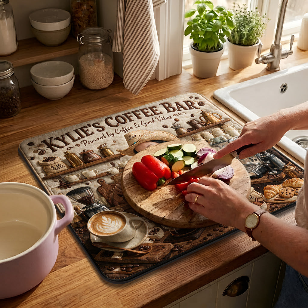 Powered By Coffee & Good Vibes - Personalized Coffee Drying Mat