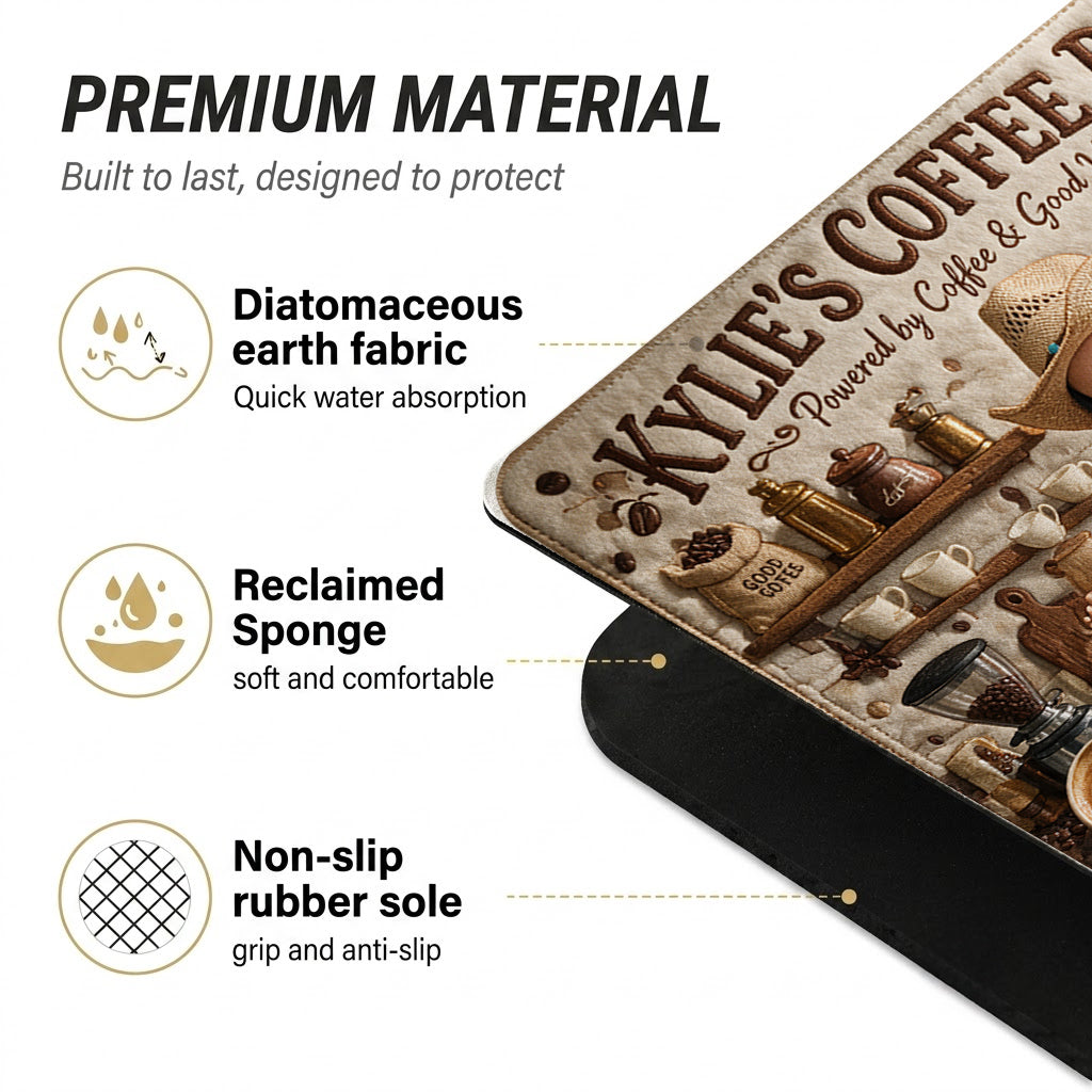 Powered By Coffee & Good Vibes - Personalized Coffee Drying Mat