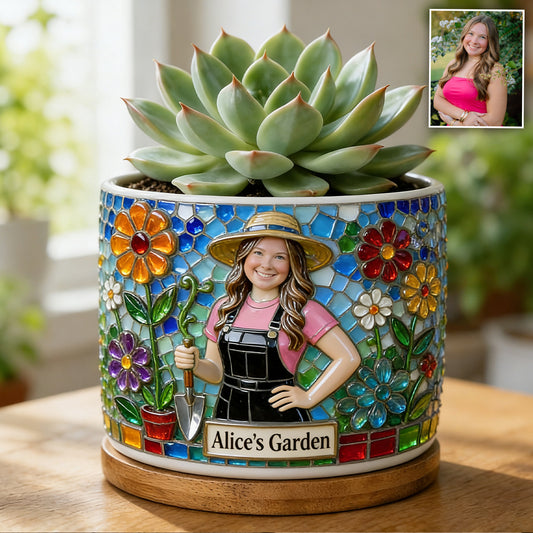 Personnalisez n'importe quelle photo - Fille qui aime le jardinage - Pot de fleurs en céramique personnalisé