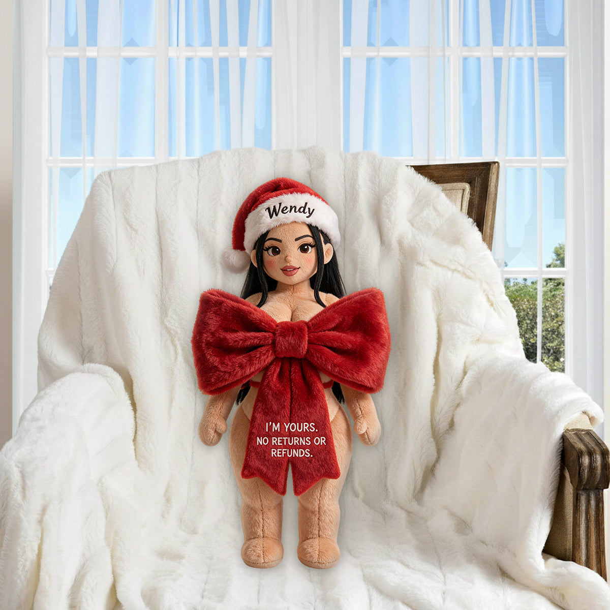 Unwrap Me - Personalized Spicy Couple Premium Faux Fur Pillow