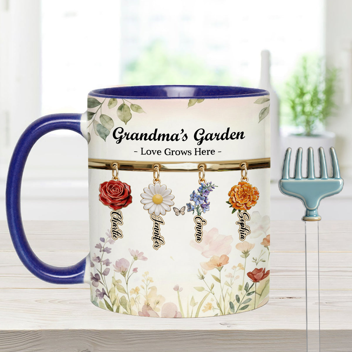 L'amour grandit ici - Mug personnalisé pour grand-mère avec agitateurs en acrylique