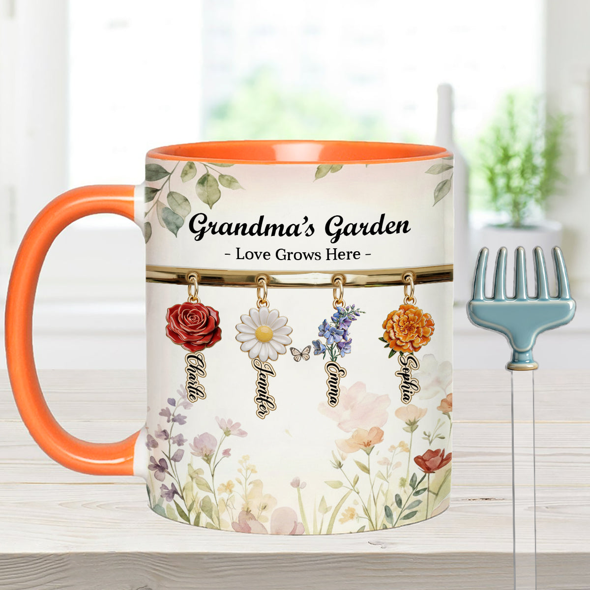 L'amour grandit ici - Mug personnalisé pour grand-mère avec agitateurs en acrylique
