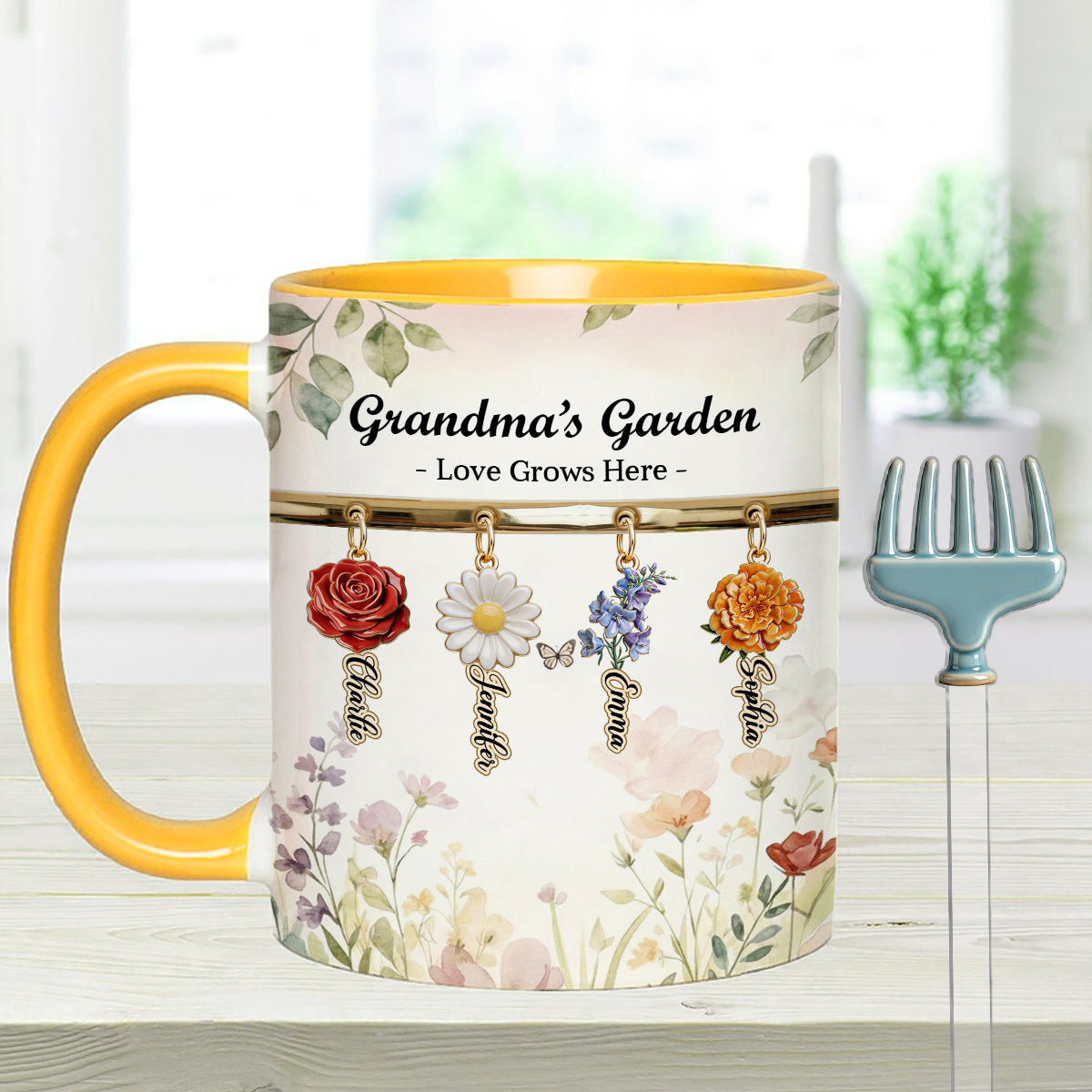 L'amour grandit ici - Mug personnalisé pour grand-mère avec agitateurs en acrylique
