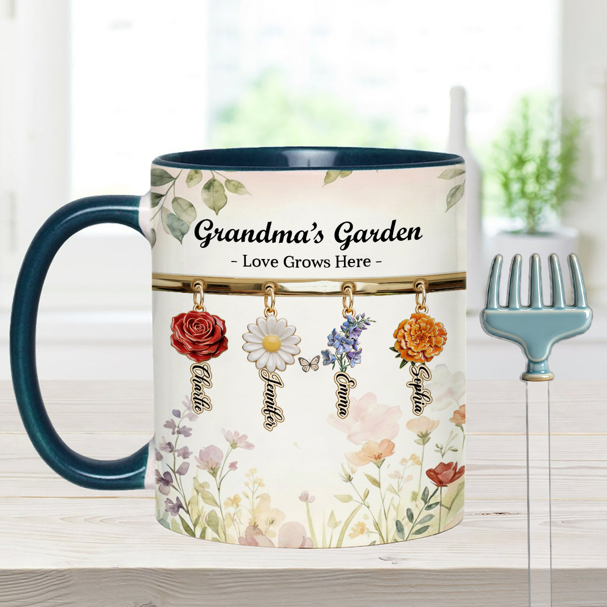 L'amour grandit ici - Mug personnalisé pour grand-mère avec agitateurs en acrylique
