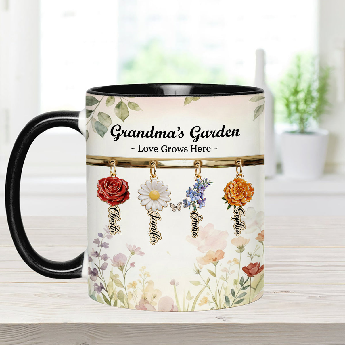 L'amour grandit ici - Mug personnalisé pour grand-mère avec agitateurs en acrylique