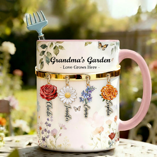 L'amour grandit ici - Mug personnalisé pour grand-mère avec agitateurs en acrylique
