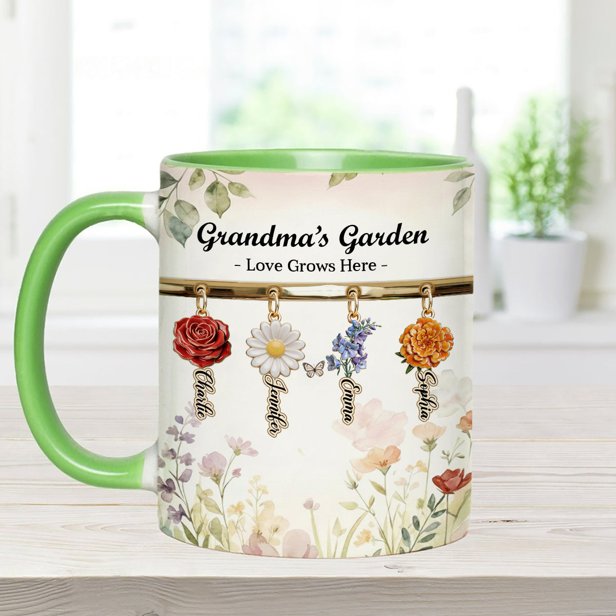 L'amour grandit ici - Mug personnalisé pour grand-mère avec agitateurs en acrylique