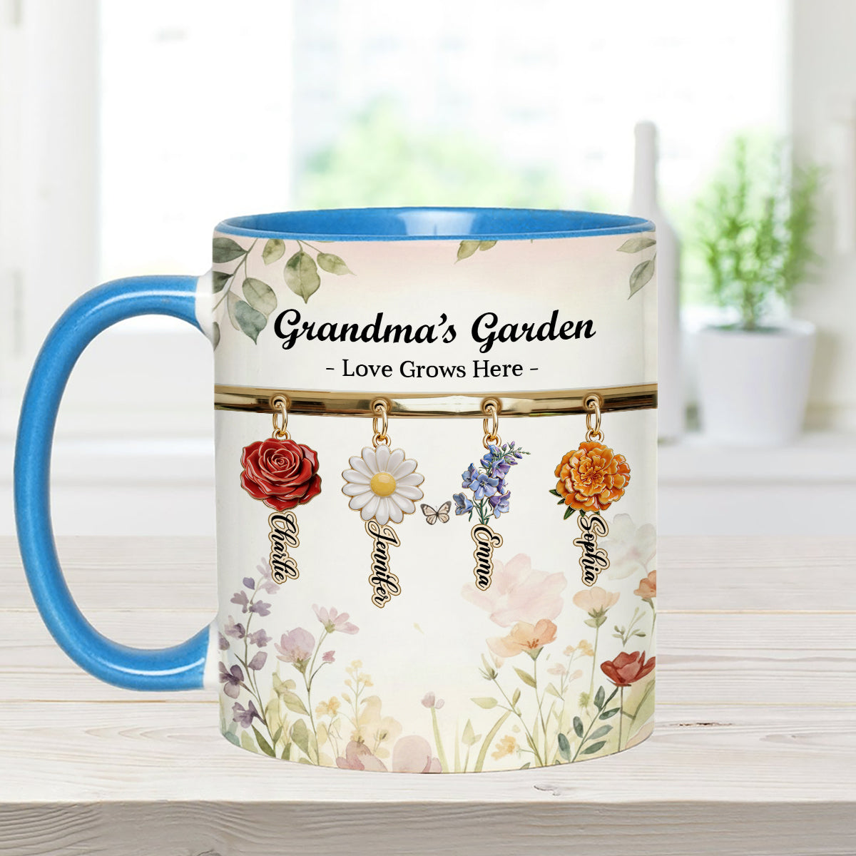 L'amour grandit ici - Mug personnalisé pour grand-mère avec agitateurs en acrylique