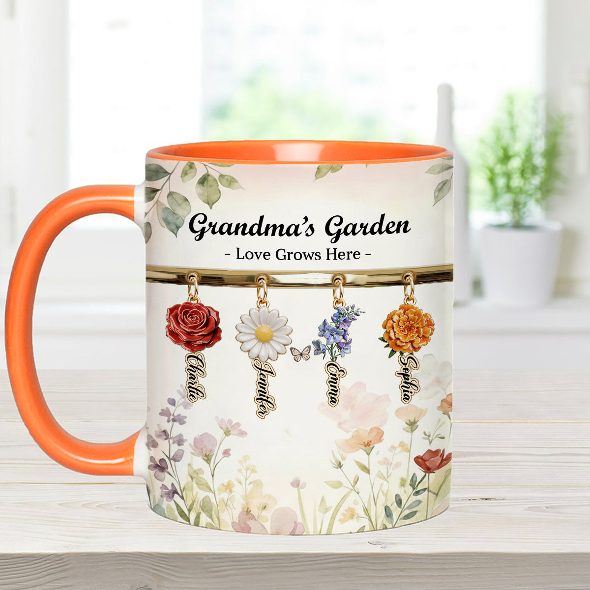 L'amour grandit ici - Mug personnalisé pour grand-mère avec agitateurs en acrylique