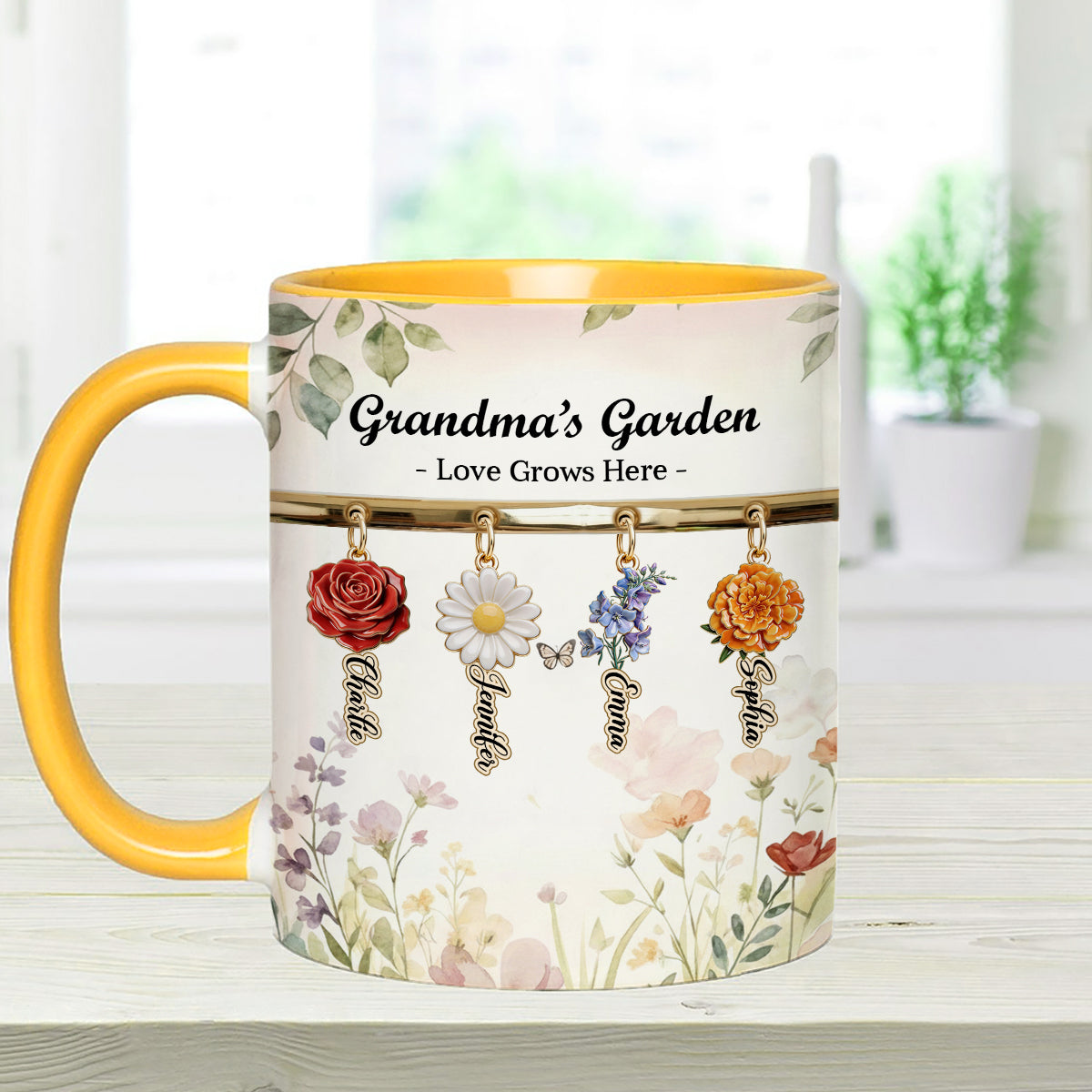 L'amour grandit ici - Mug personnalisé pour grand-mère avec agitateurs en acrylique