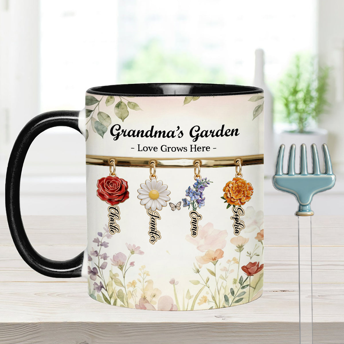 L'amour grandit ici - Mug personnalisé pour grand-mère avec agitateurs en acrylique