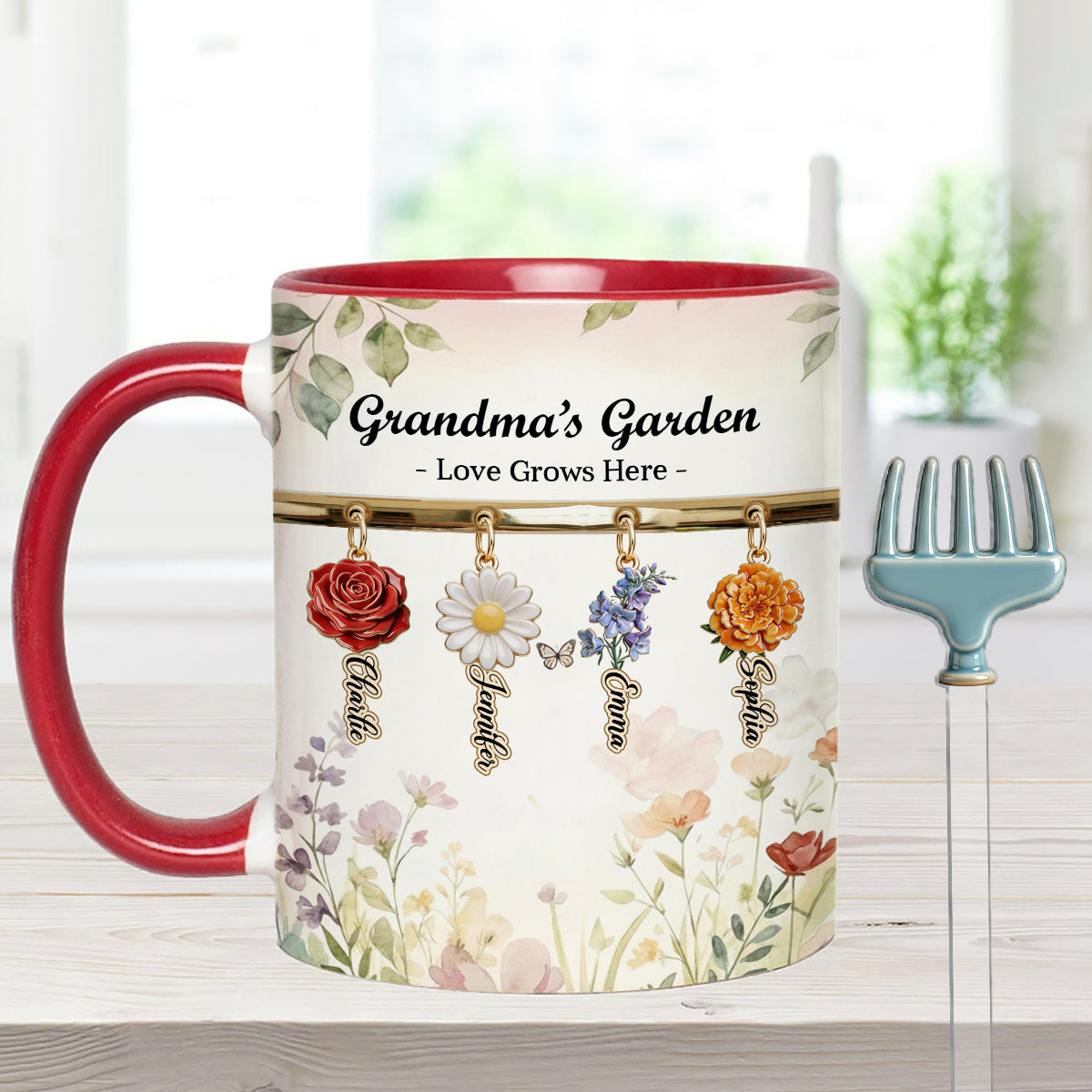 L'amour grandit ici - Mug personnalisé pour grand-mère avec agitateurs en acrylique