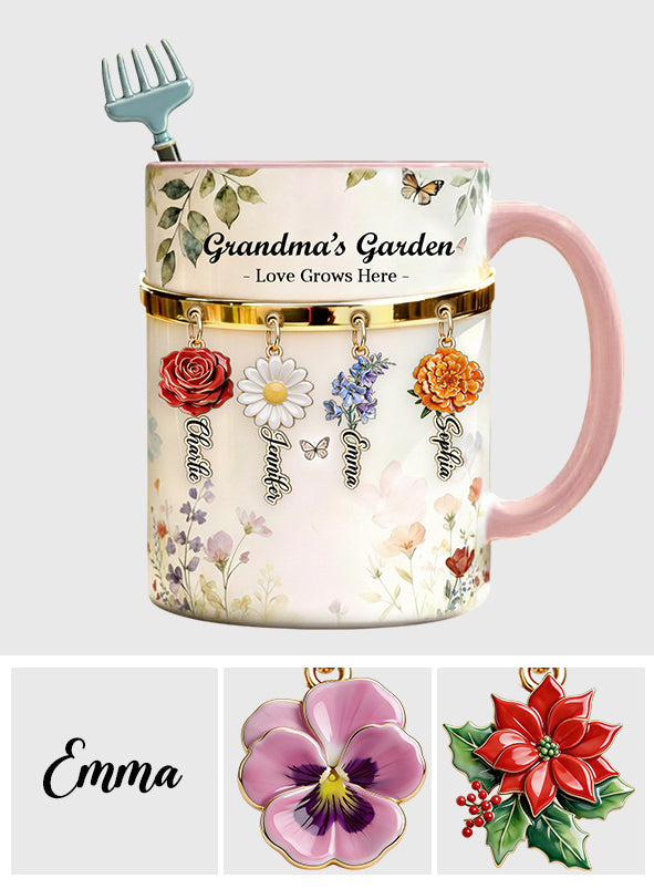 L'amour grandit ici - Mug personnalisé pour grand-mère avec agitateurs en acrylique