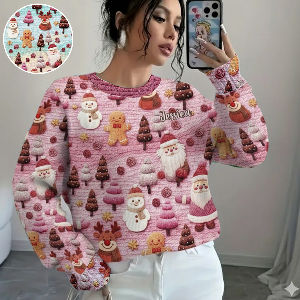 Joyeux Noël ! Personnages de dessin animé du Père Noël - Pull de Noël moche personnalisé