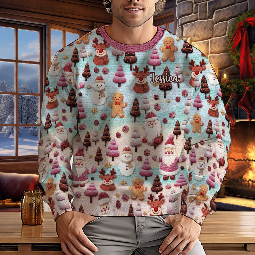 Joyeux Noël ! Personnages de dessin animé du Père Noël - Pull de Noël moche personnalisé