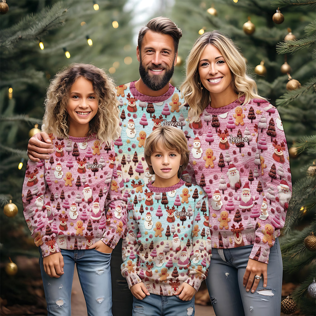 Joyeux Noël ! Personnages de dessin animé du Père Noël - Pull de Noël moche personnalisé