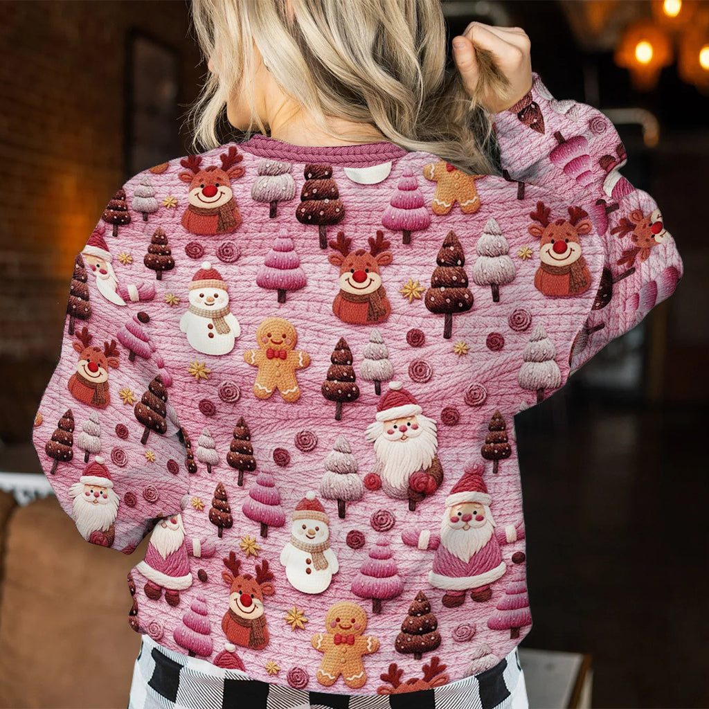 Joyeux Noël ! Personnages de dessin animé du Père Noël - Pull de Noël moche personnalisé