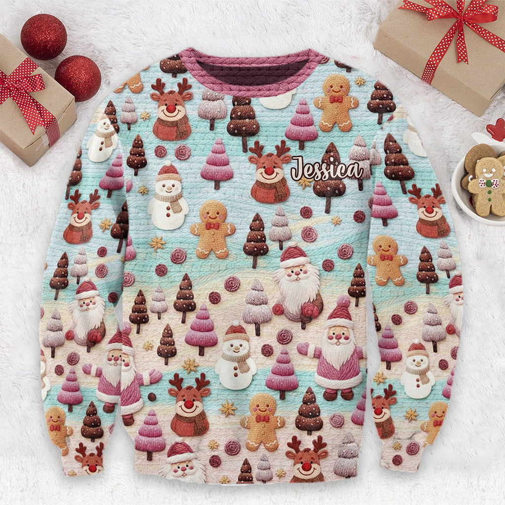 Joyeux Noël ! Personnages de dessin animé du Père Noël - Pull de Noël moche personnalisé