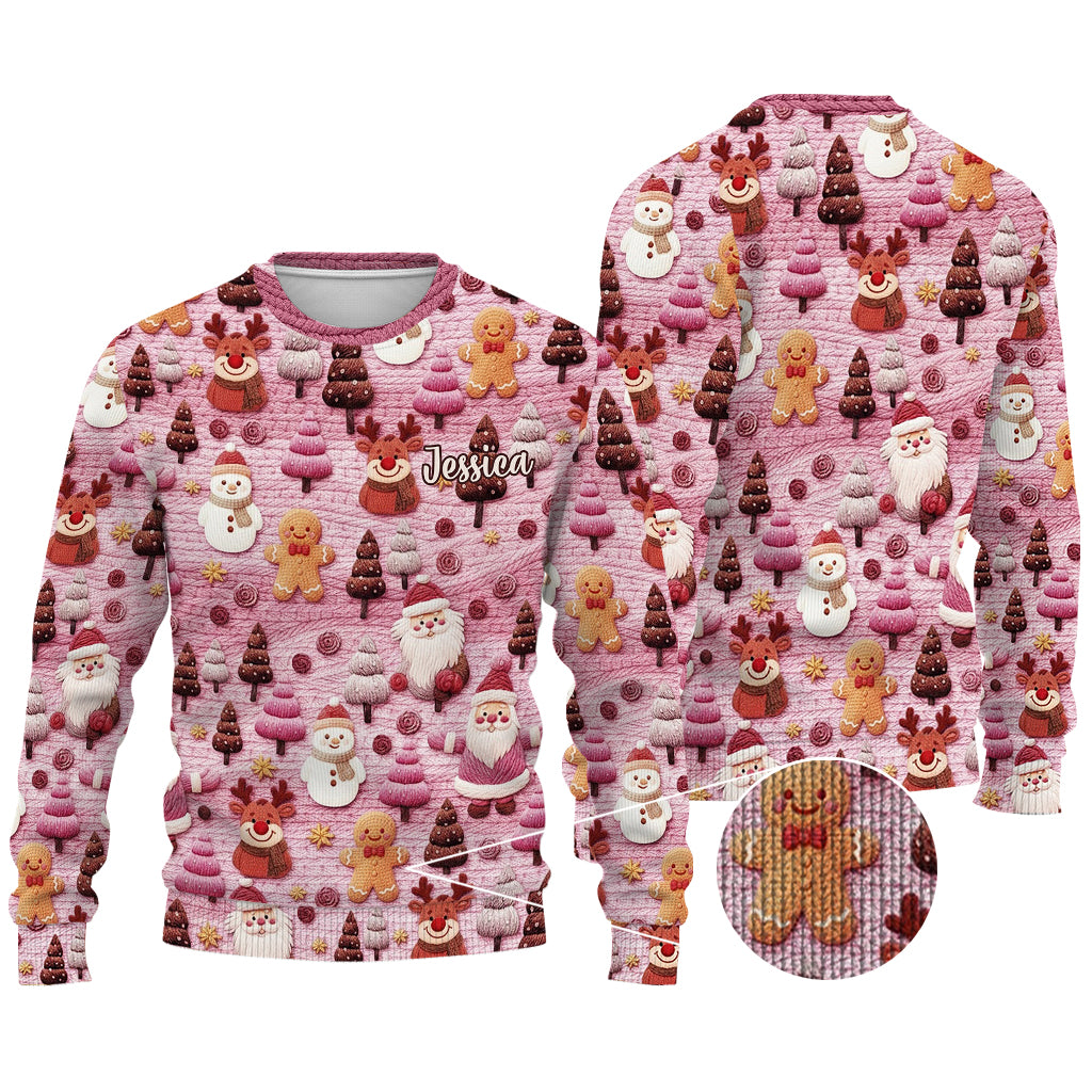 Joyeux Noël ! Personnages de dessin animé du Père Noël - Pull de Noël moche personnalisé