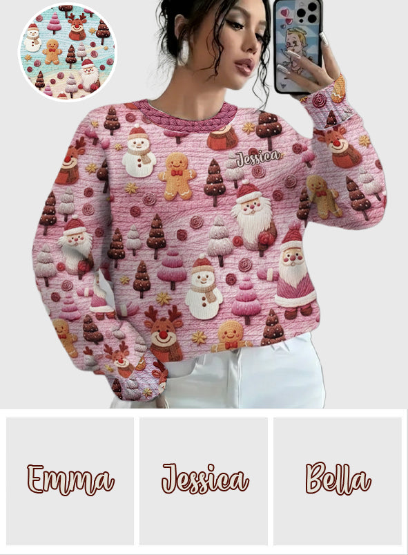 Joyeux Noël ! Personnages de dessin animé du Père Noël - Pull de Noël moche personnalisé