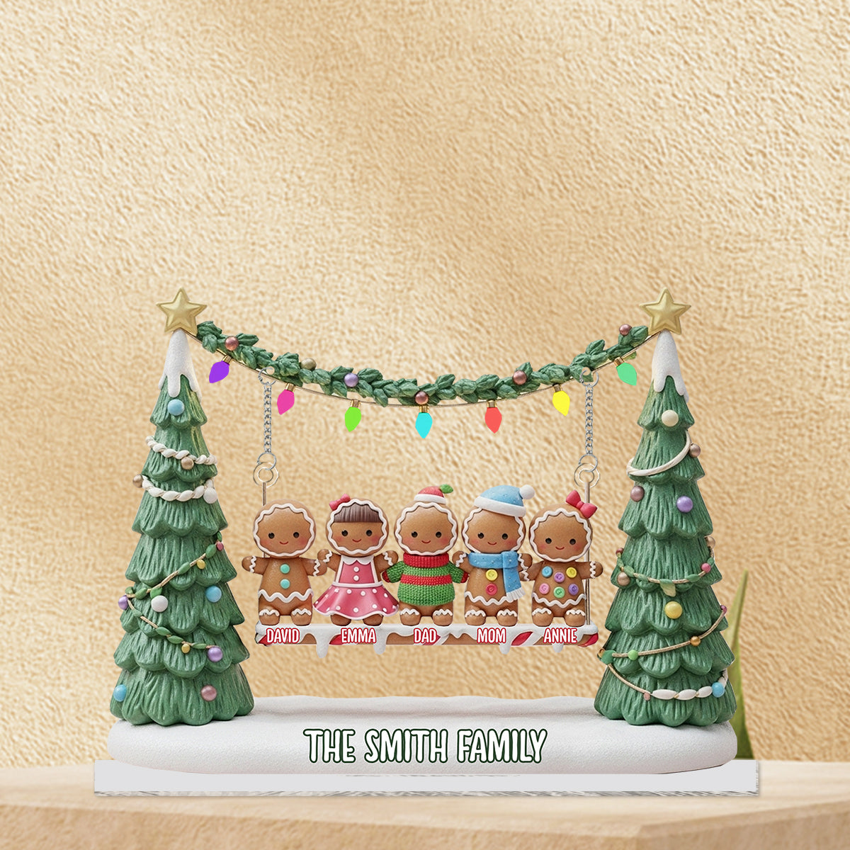 Gingerbread Family Merry Christmas - Personalized Family Plaque With Charm