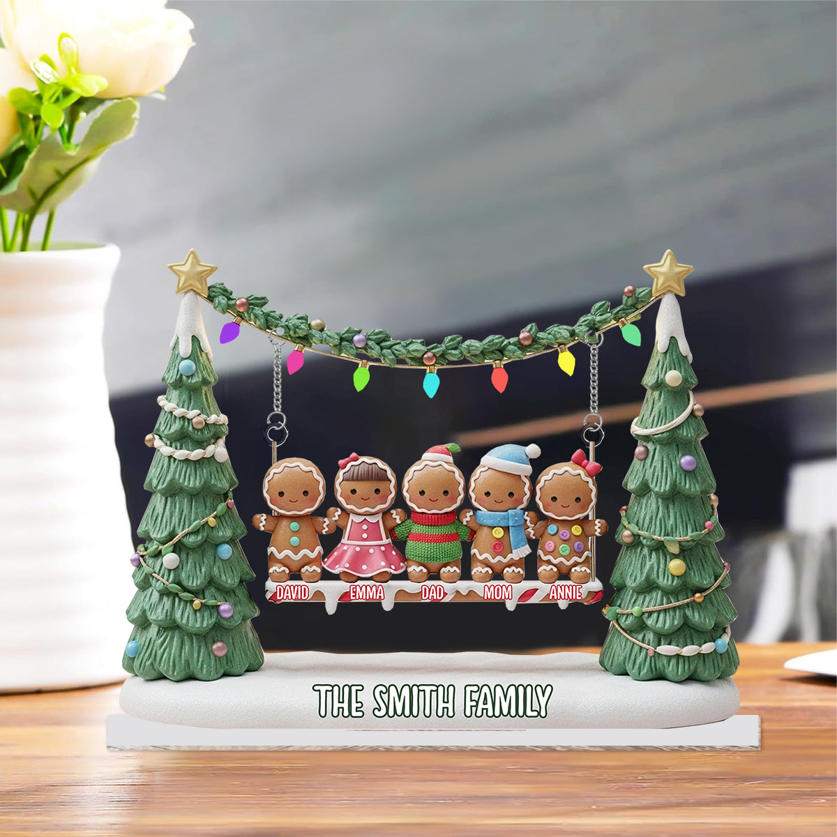 Gingerbread Family Merry Christmas - Personalized Family Plaque With Charm
