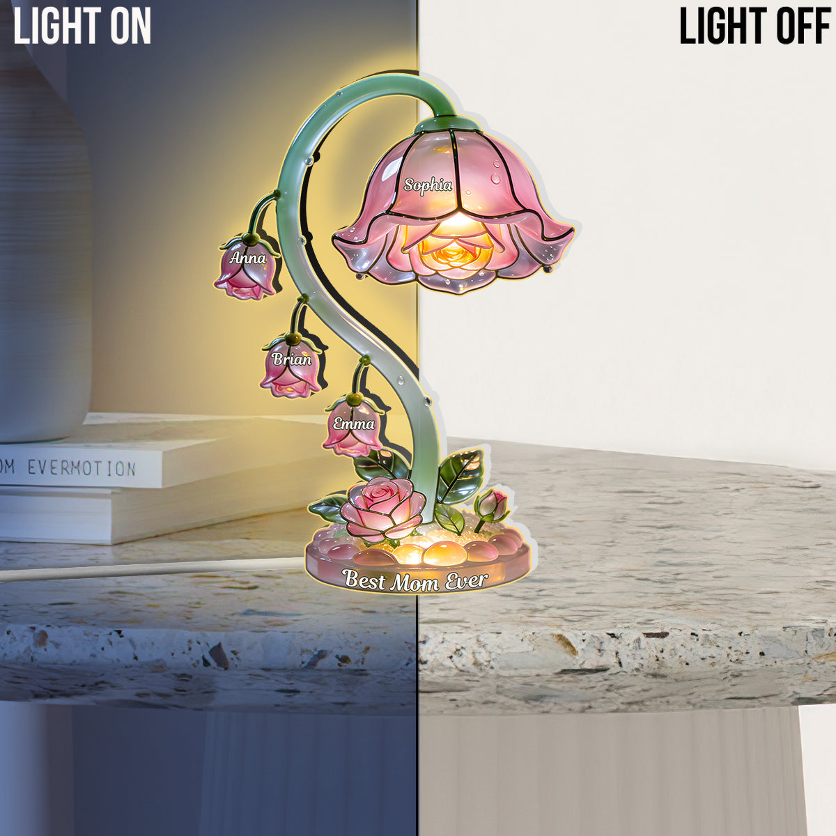Magnifique cadeau de jardin pour maman ou grand-mère - Veilleuse LED personnalisée en acrylique pour maman