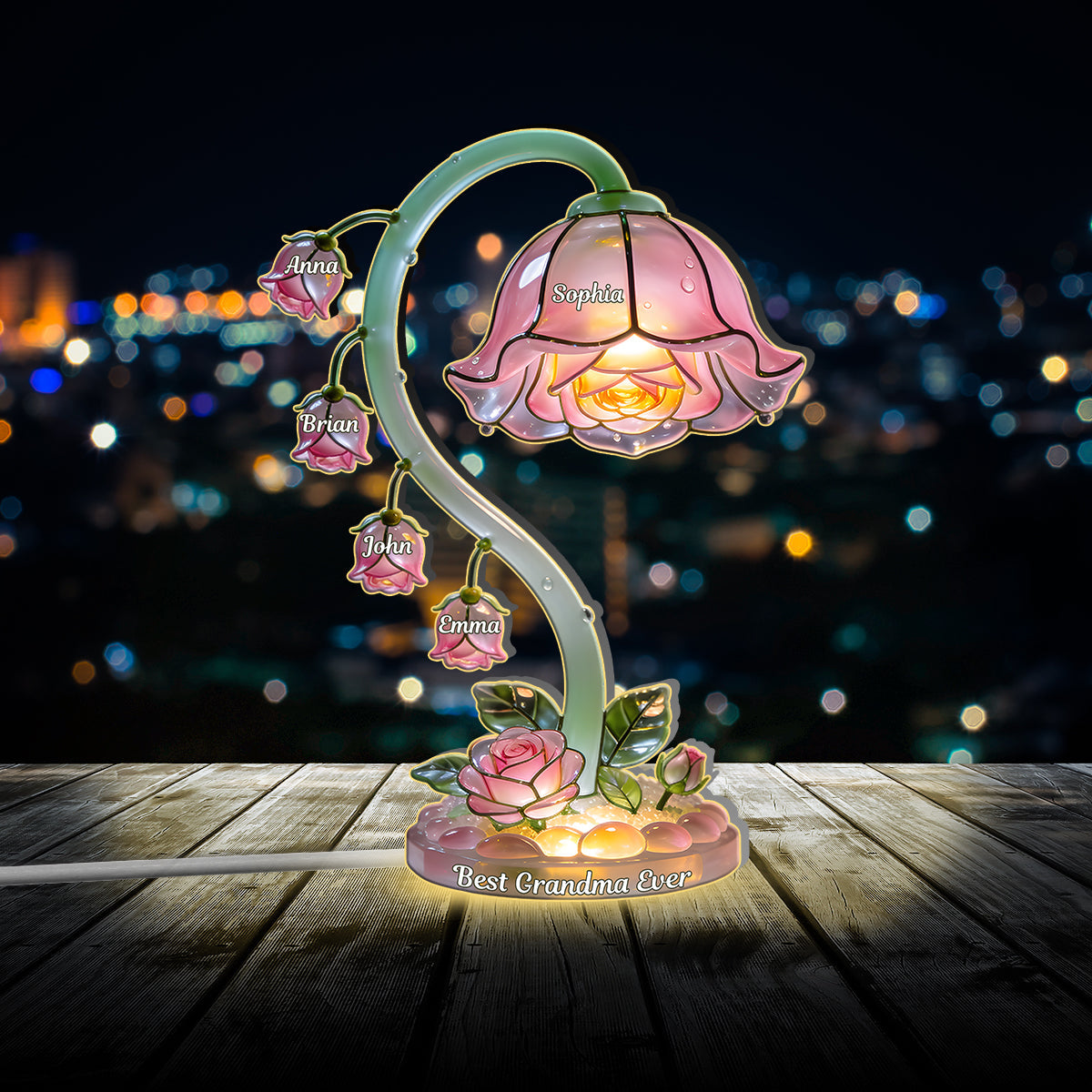 Magnifique cadeau de jardin pour maman ou grand-mère - Veilleuse LED personnalisée en acrylique pour maman