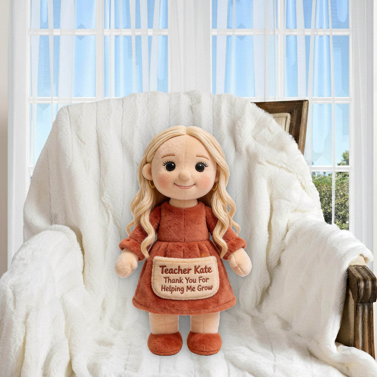 Thanks For Helping Me Grow - Personalized Teacher Premium Faux Fur Pillow