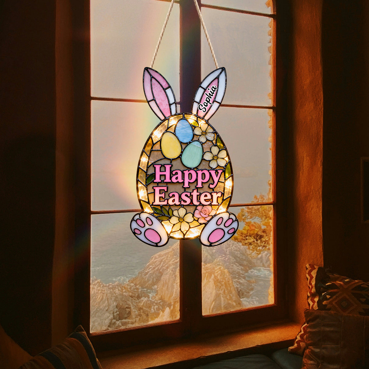 Easter Bunny Decorative Door Sign - Personalized Easter Day LED Light Acrylic Sign