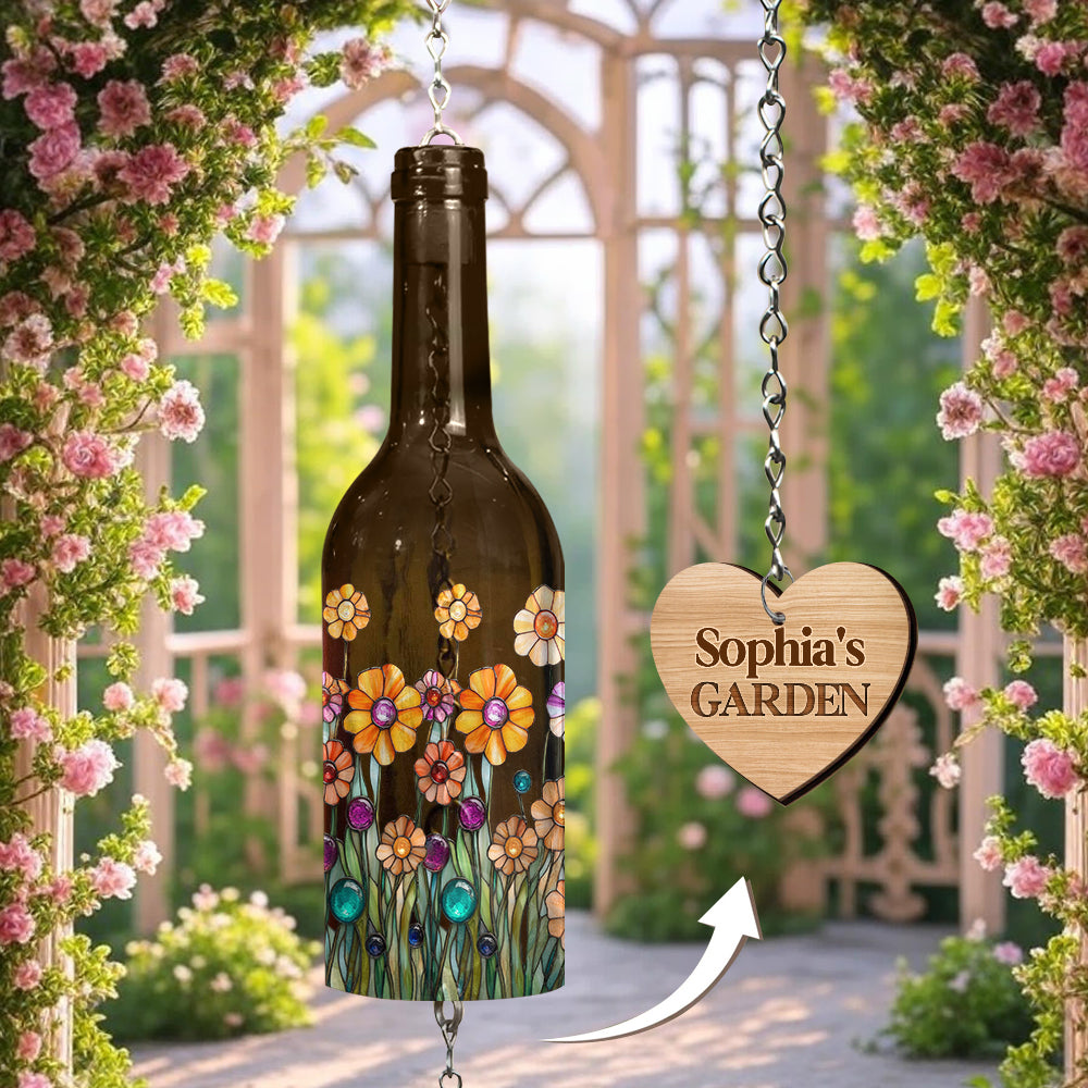 Mon Beau Jardin - Carillon éolien personnalisé en bouteille de vin pour le jardinage