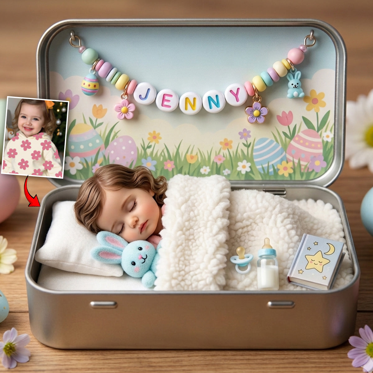 Sleeping Easter Spring Theme - Personalized Kid Custom Shaped Acrylic Plaque