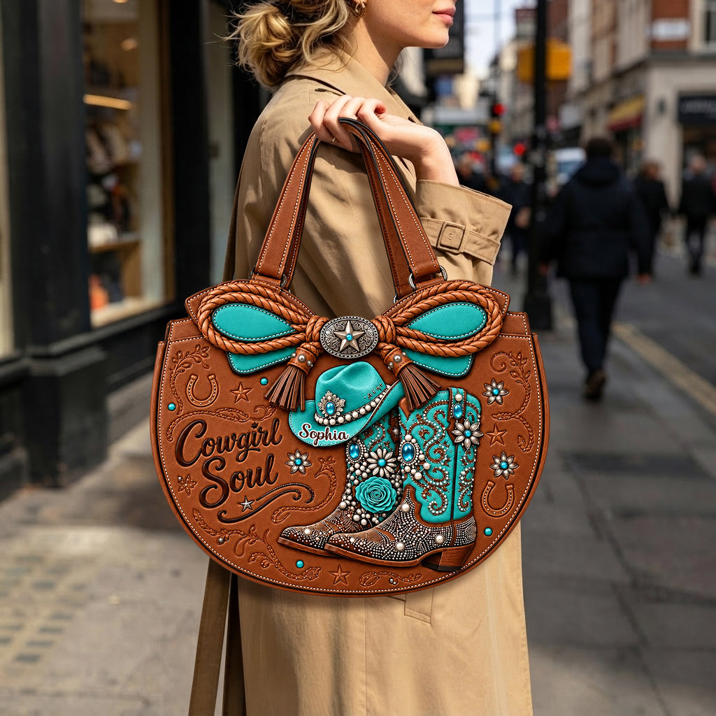 Cowgirl Boots - Personalized Cowgirl Custom Shaped Leather Tote Bag
