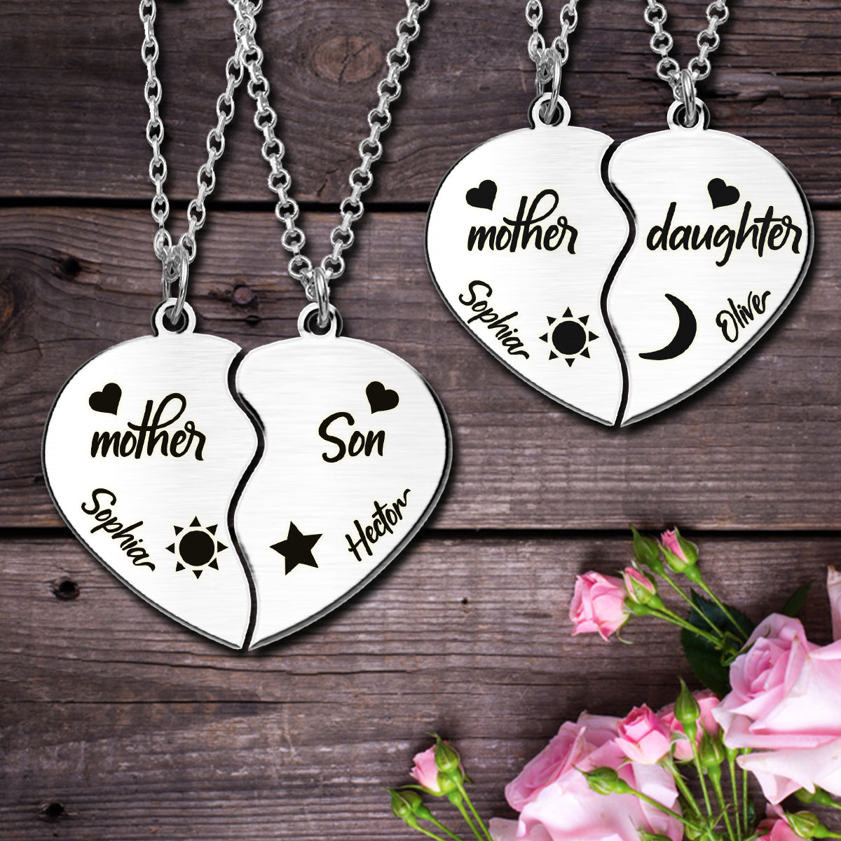 Je t'aime - Collier pendentif personnalisé assorti pour maman