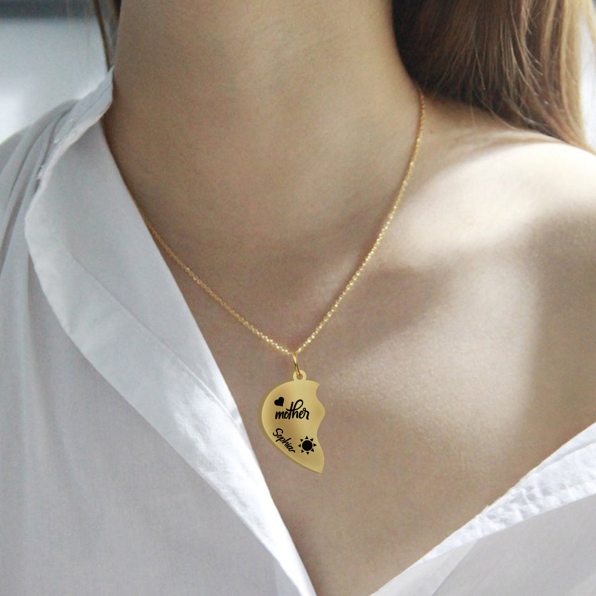 Je t'aime - Collier pendentif personnalisé assorti pour maman