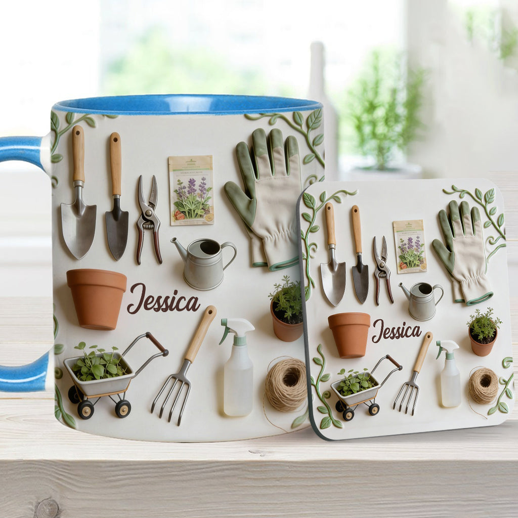 J'adore le jardinage - Mug et sous-verre personnalisés sur le thème du jardinage