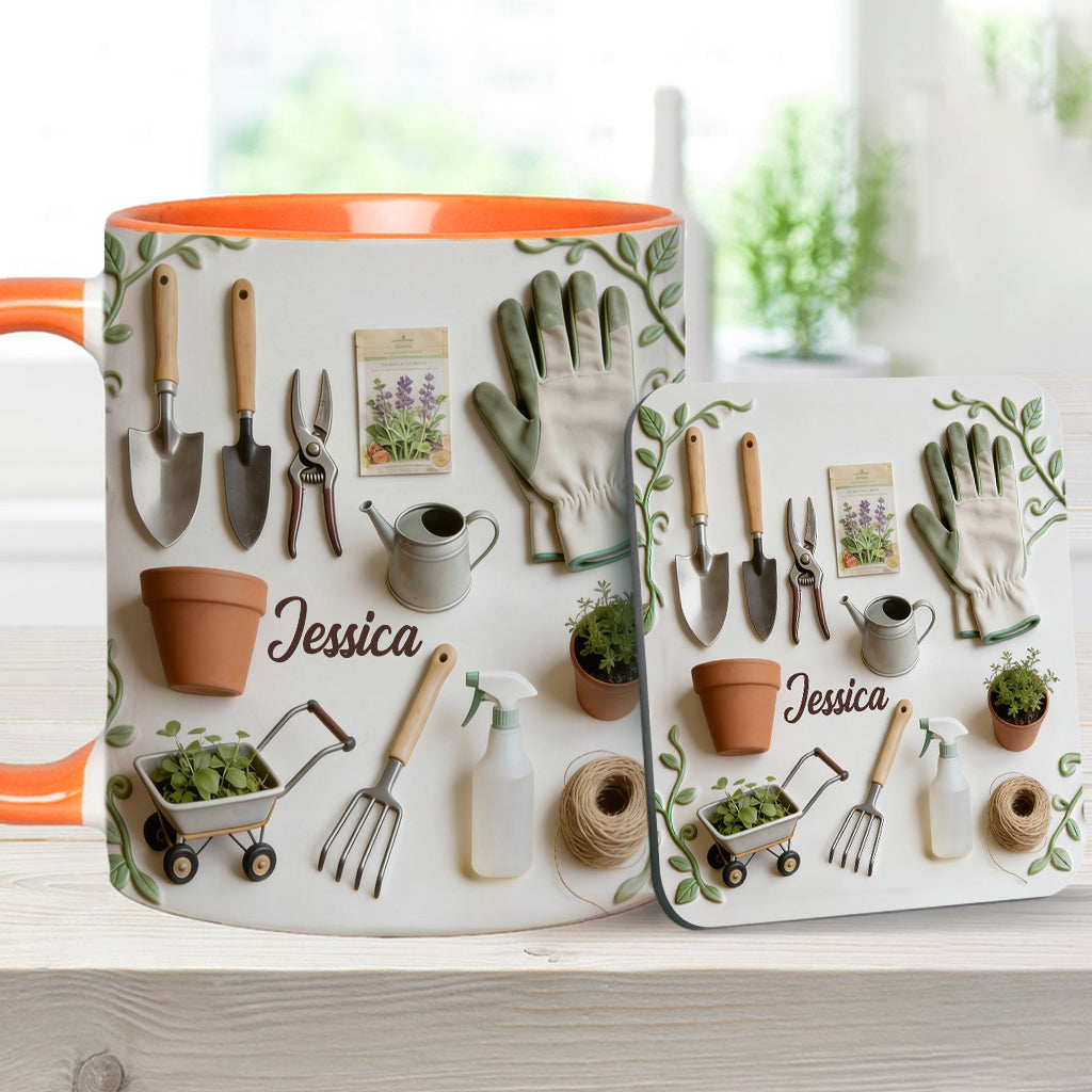 J'adore le jardinage - Mug et sous-verre personnalisés sur le thème du jardinage