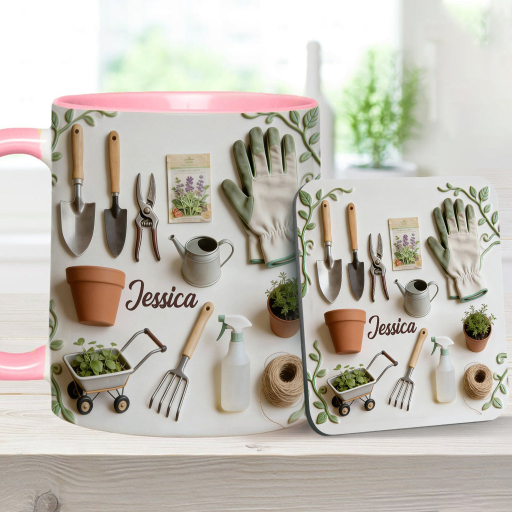 J'adore le jardinage - Mug et sous-verre personnalisés sur le thème du jardinage