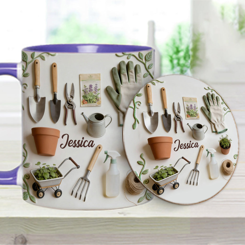 J'adore le jardinage - Mug et sous-verre personnalisés sur le thème du jardinage